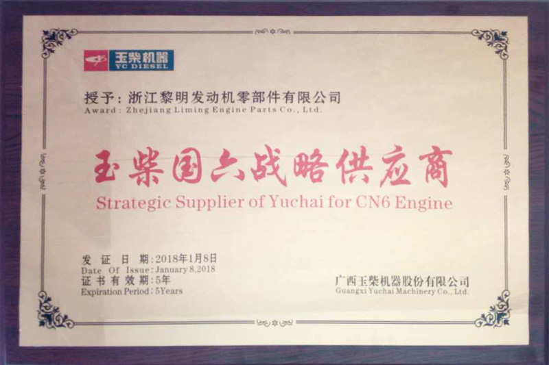 廣西玉柴機器股份有限公司“玉柴國六戰略供應商” （2018）