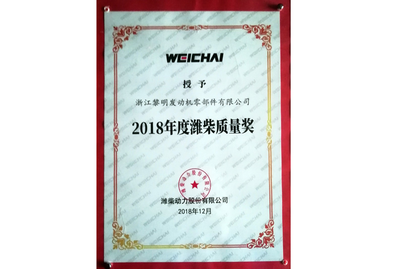 濰柴動力股份有限公司“2018年度濰柴質量獎”