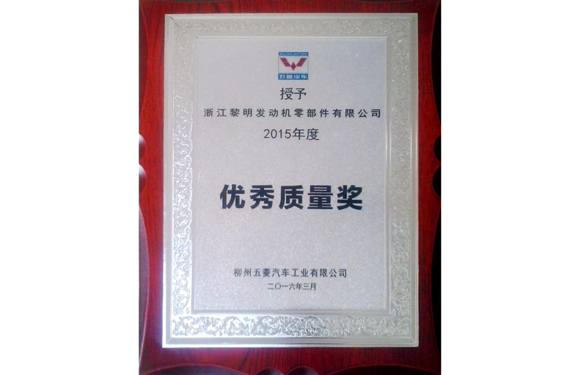 柳州五菱2015年度優秀質量獎